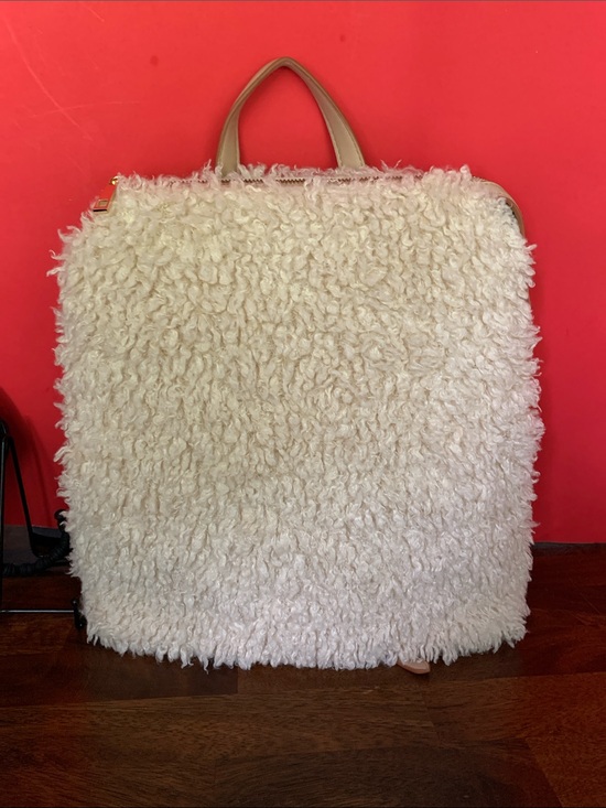 a new day Handbags - a new day Cream Shearling Backpack with Tan Handles
